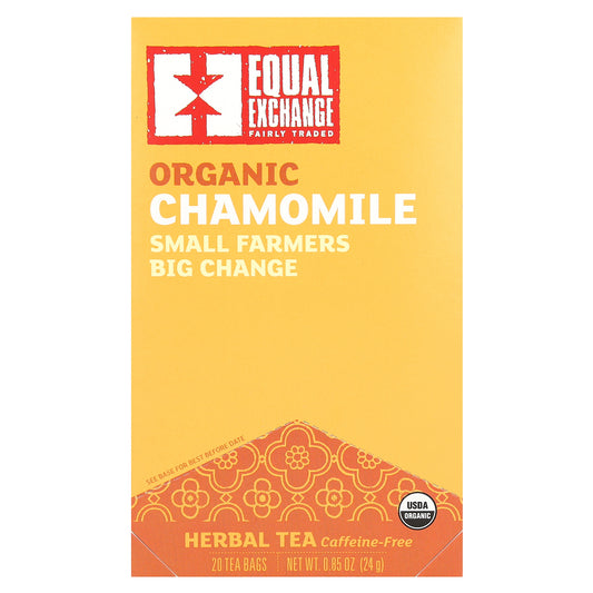 Equal Exchange, Organic Chamomile Herbal Tea, Caffeine Free, 20 Tea Bags, 0.85 oz (24 g)