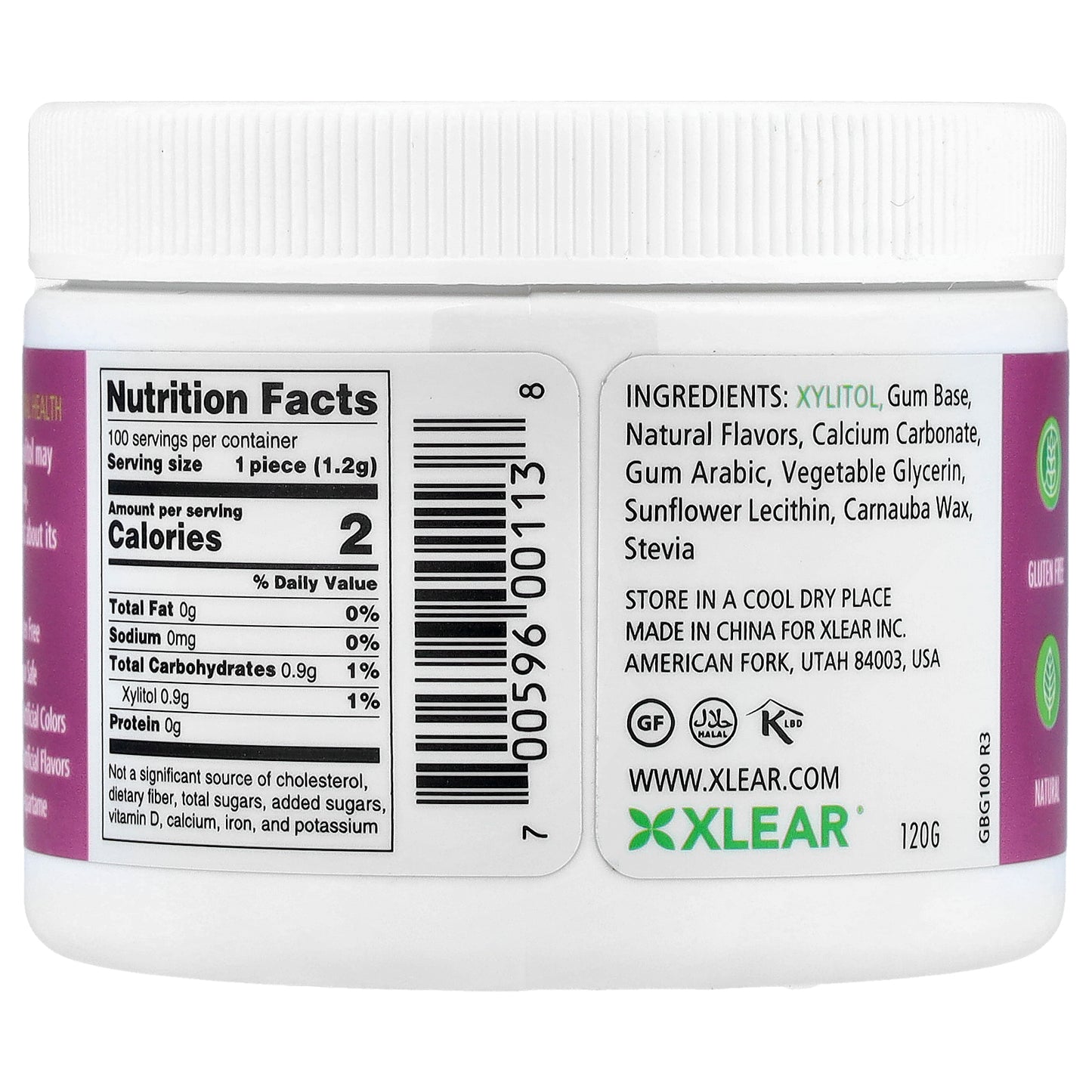 Xlear, Spry®, Sugar Free Chewing Gum, Natural Bubblegum, 100 Pieces