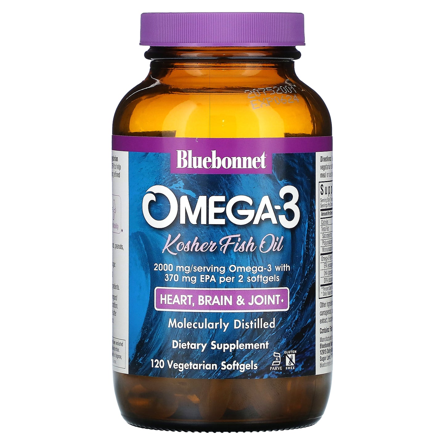 Bluebonnet Nutrition, Omega-3 Kosher Fish Oil, 2,000 mg, 120 Vegetarian Softgels (1,000 mg per Softgel)