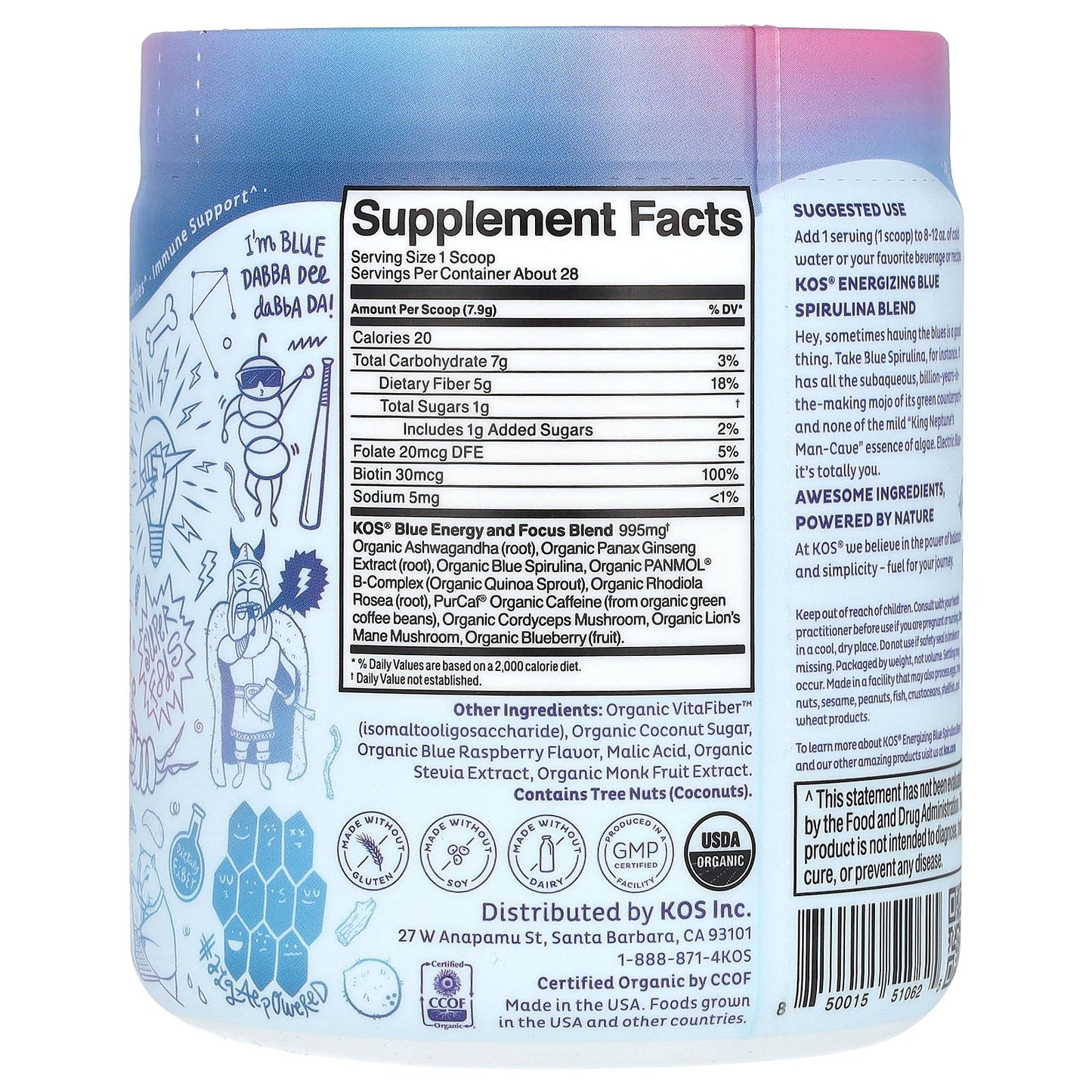 KOS, Bolt From The Blue, Energizing Blue Spirulina Blend, Electric Boostberry, 7.8 oz (221 g)