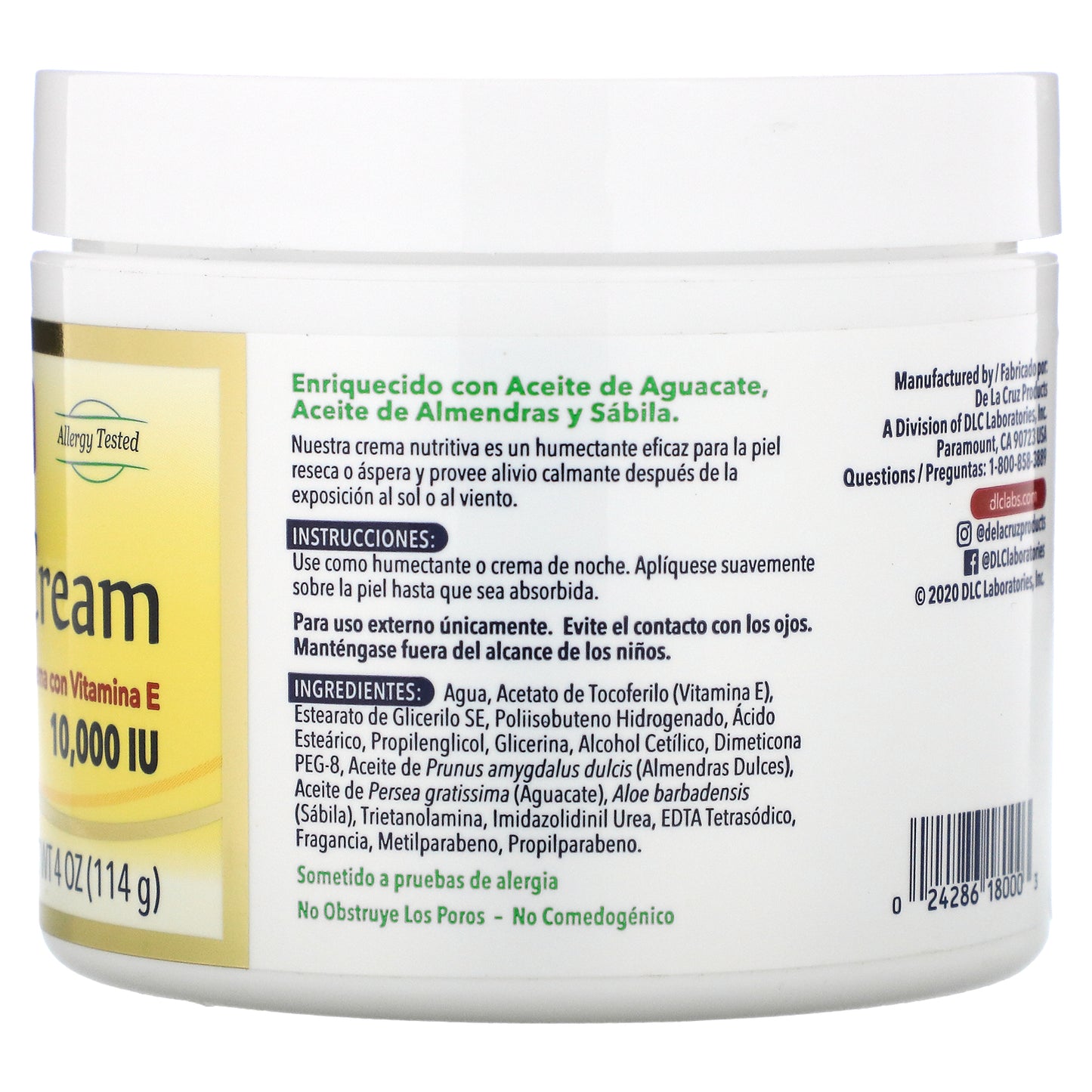 De La Cruz, Vitamin E Cream, 10,000 IU, 4 oz (114 g)