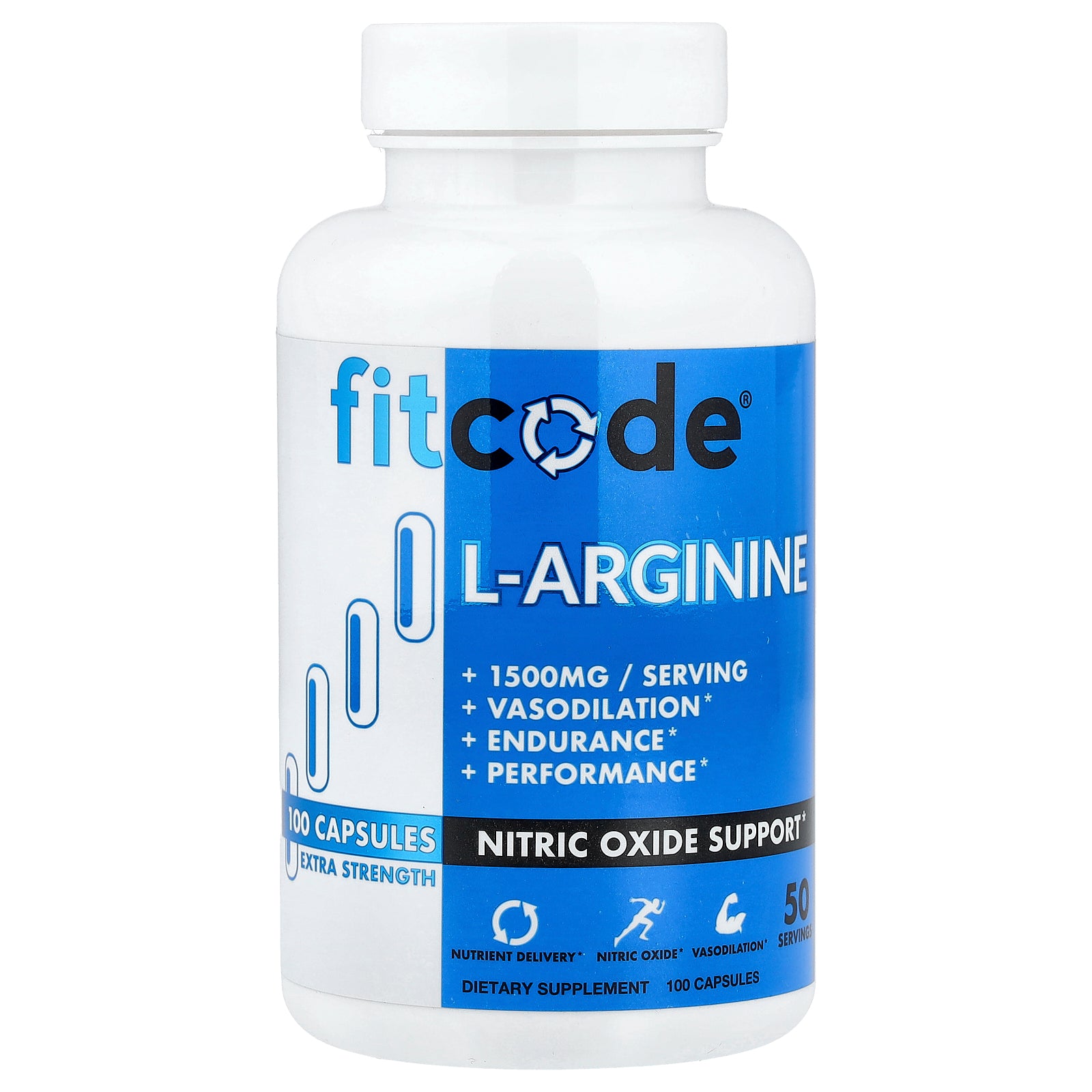 fitcode, L-Arginine, 100 Capsules (750 mg per Capsule)