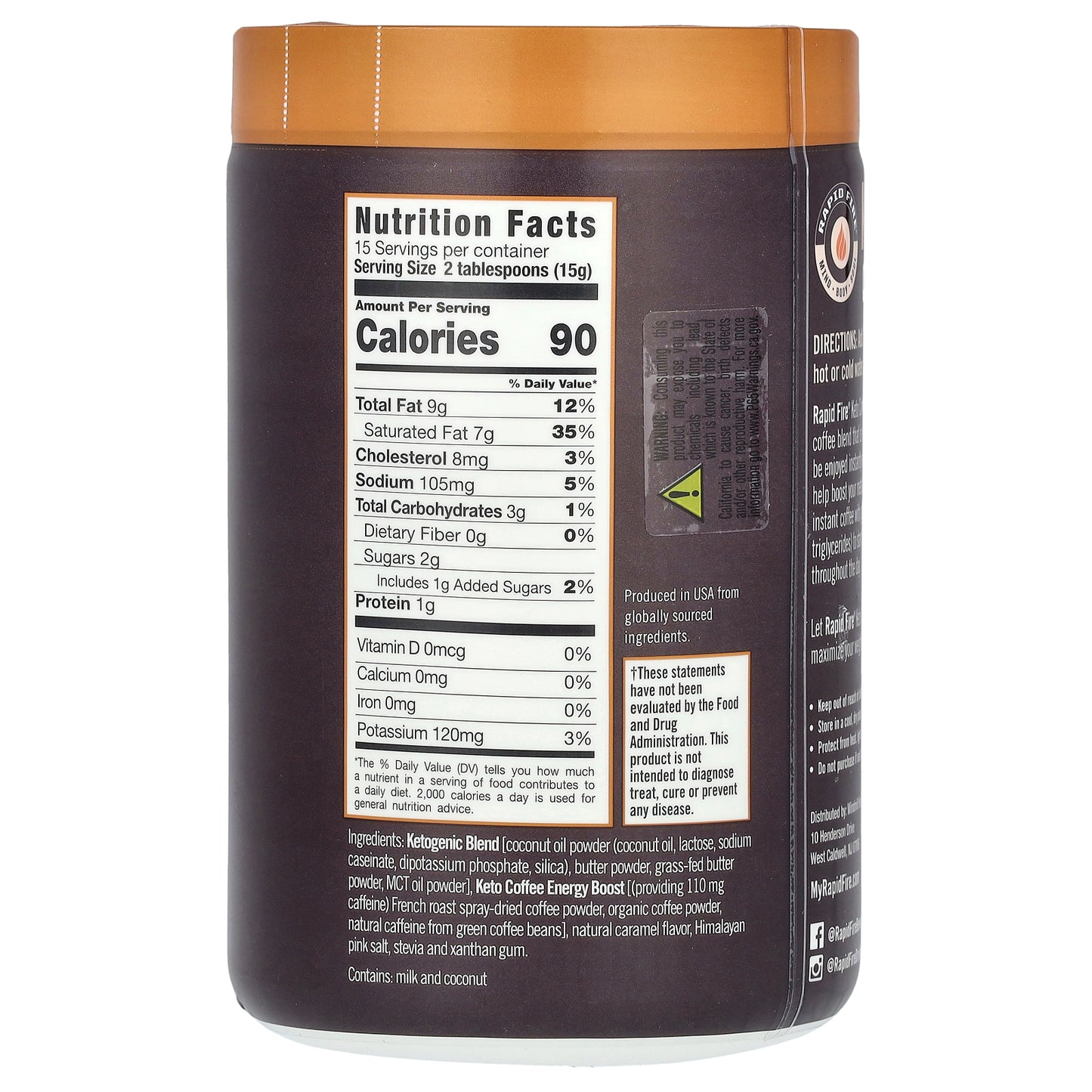 RAPIDFIRE, Keto Coffee, Caramel Macchiato, Instant, Medium Roast, 7.93 oz (225 g)