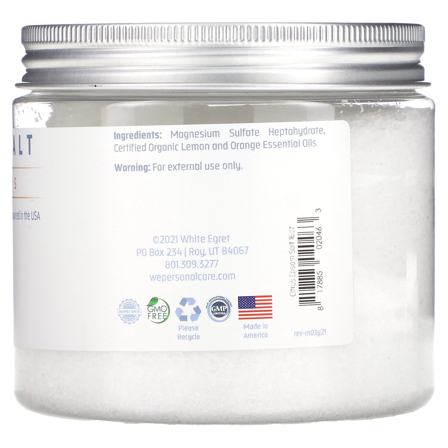 White Egret Personal Care, Epsom Salt, Citrus, 16 oz (454 g)