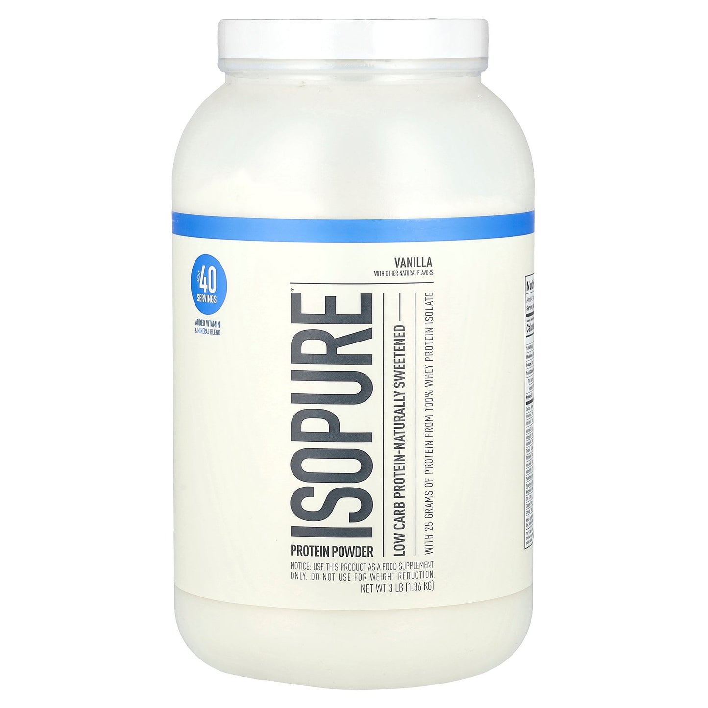 Isopure, Low Carb Protein Powder, Vanilla, 3 lbs (1.36 kg)