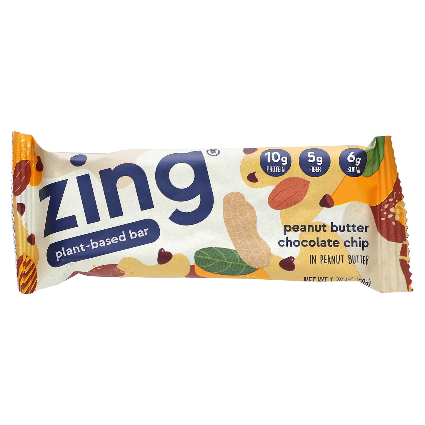 Zing Bars, Plant-Based Bar, Peanut Butter Chocolate Chip In Peanut Butter, 12 Bars, 1.76 oz (50 g) Each