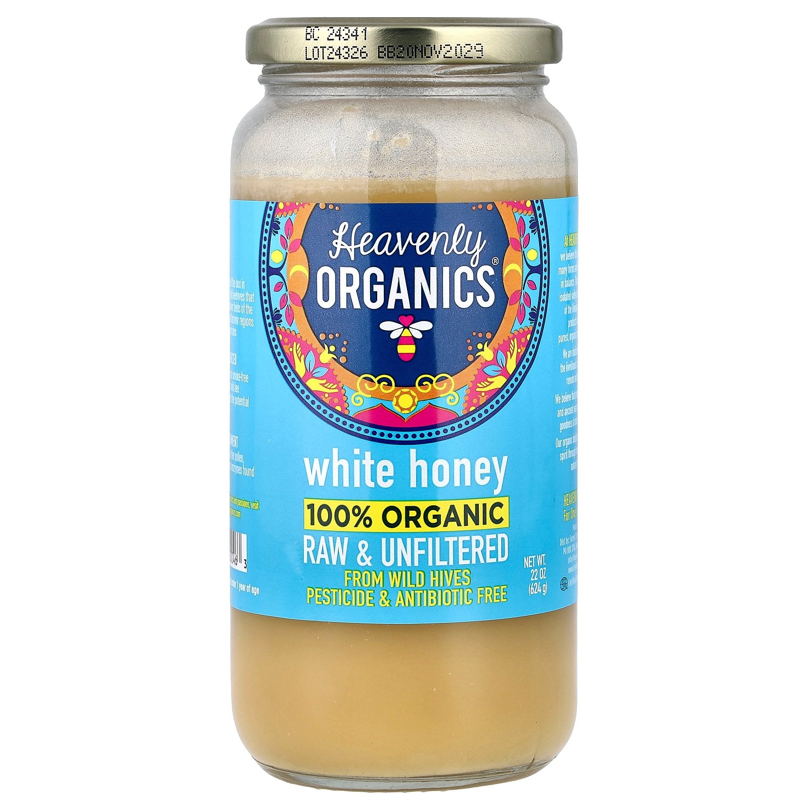 Heavenly Organics, 100% Organic White Honey, Raw & Unfiltered, 22 oz (624 g)