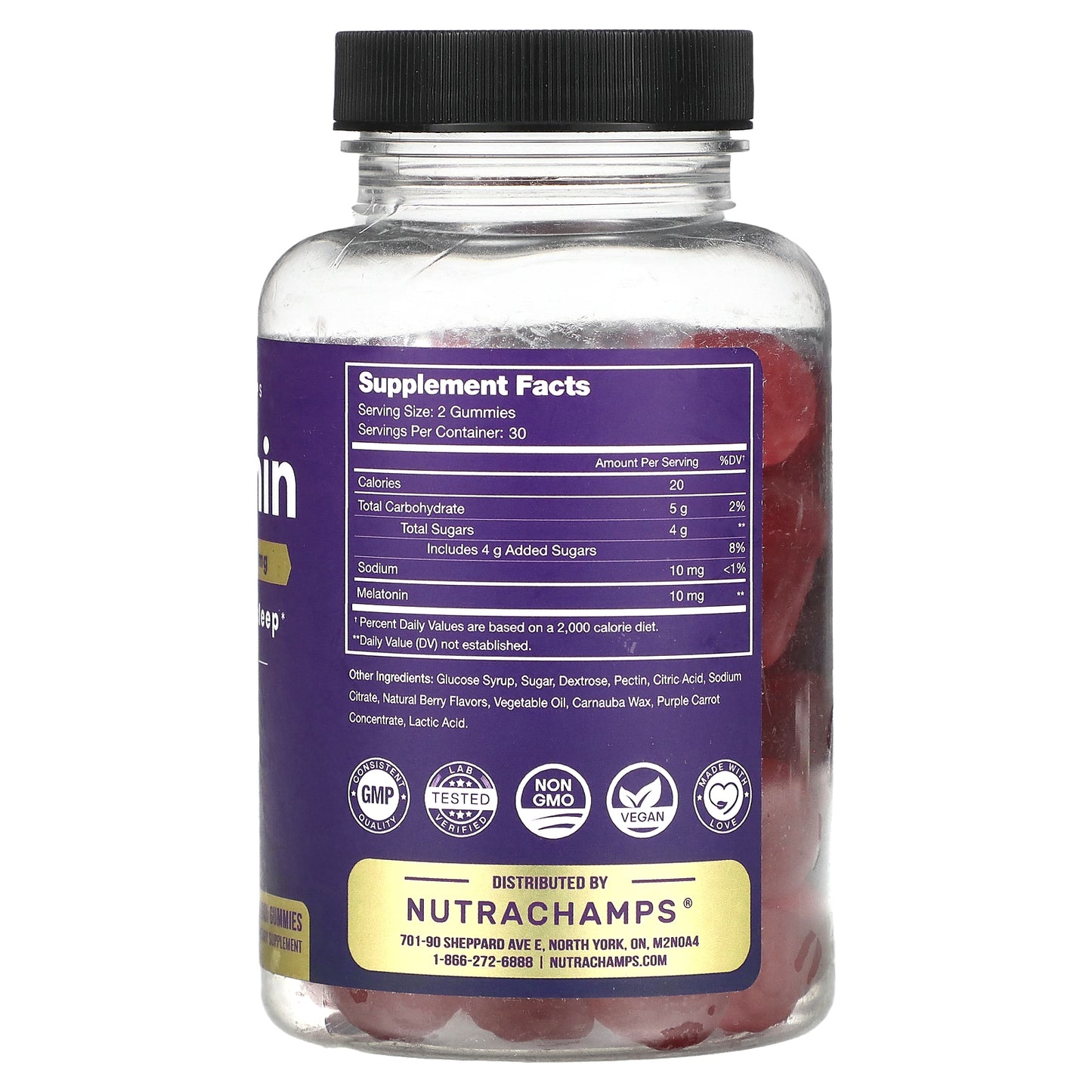 NutraChamps, Melatonin, Maximum Strength, Natural Berry, 10 mg, 60 Vegan Gummies (5 mg per Gummy)