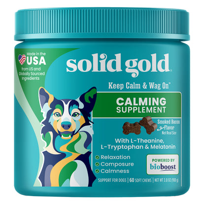 Solid Gold, Keep Calm & Wag On™ Calming Supplement, For Dogs, Smoked Bacon, 60 Soft Chews, 3.8 oz (108 g)