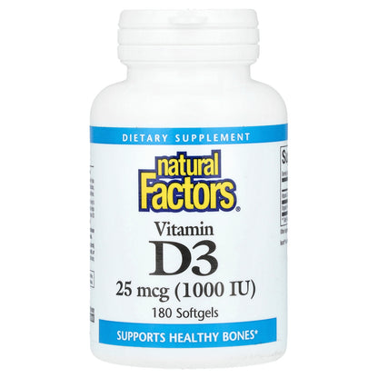 Natural Factors, Vitamin D3, 25 mcg (1,000 IU), 180 Softgels