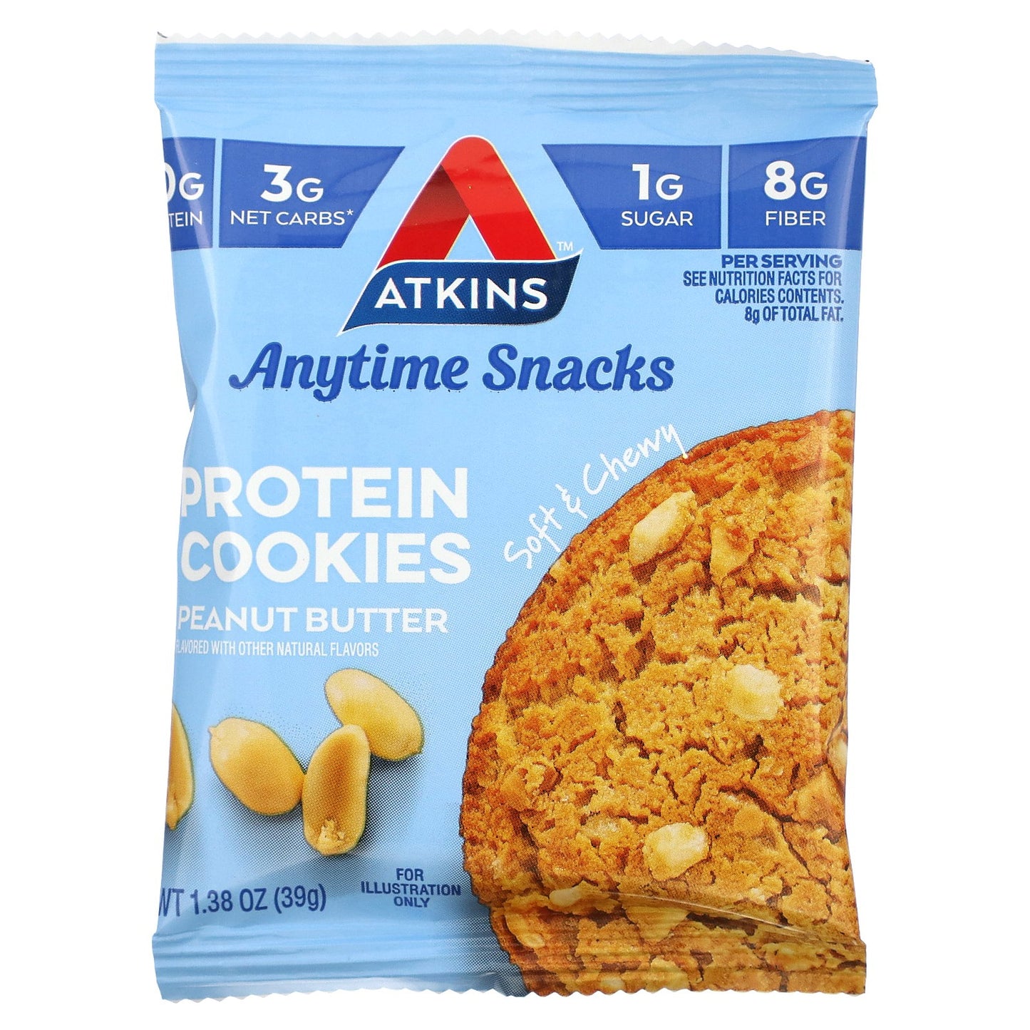 Atkins, Anytime Snacks, Protein Cookies, Peanut Butter, 4 Cookies, 1.38 oz (39 g) Each