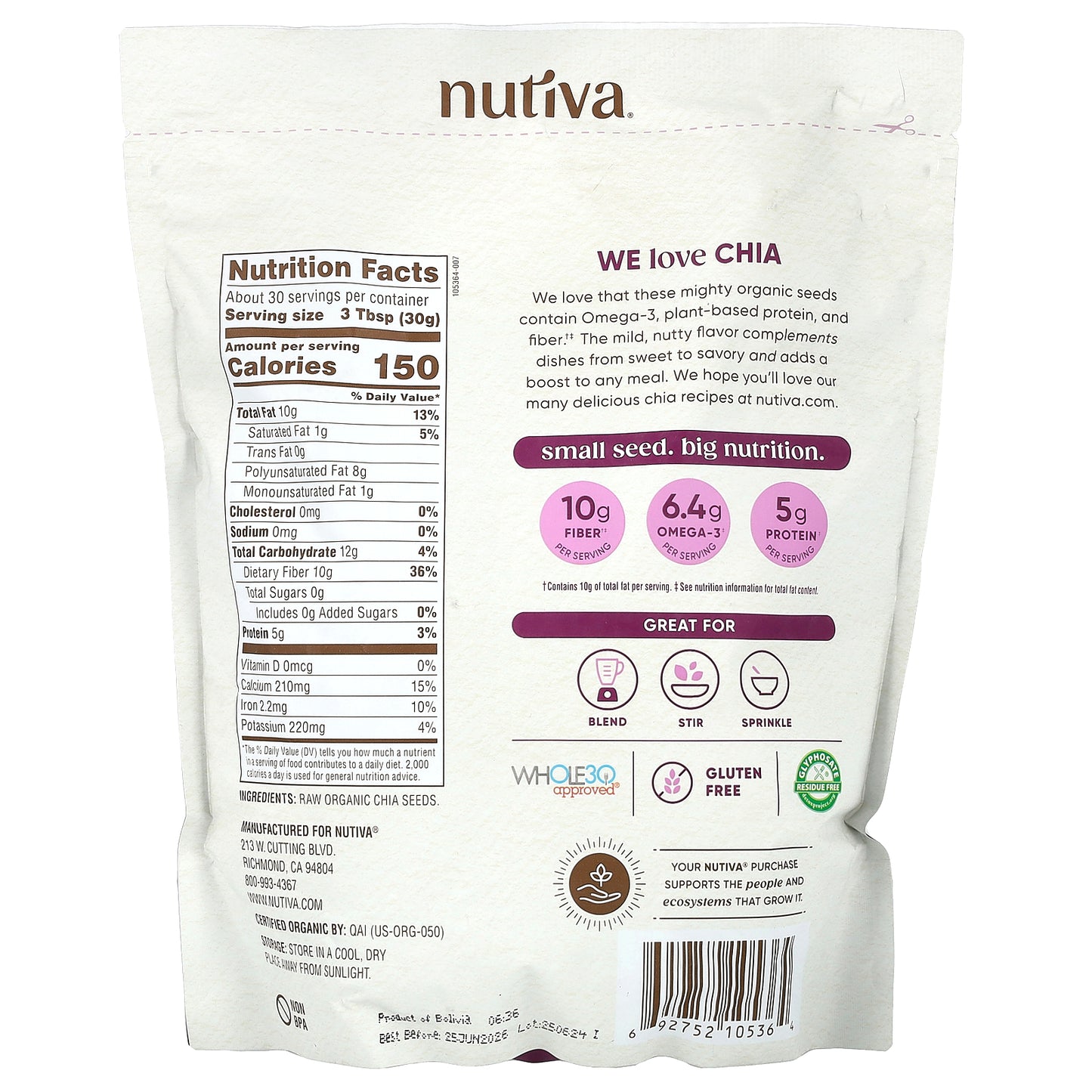 Nutiva, Organic Chia Seed, 32 oz (907 g)