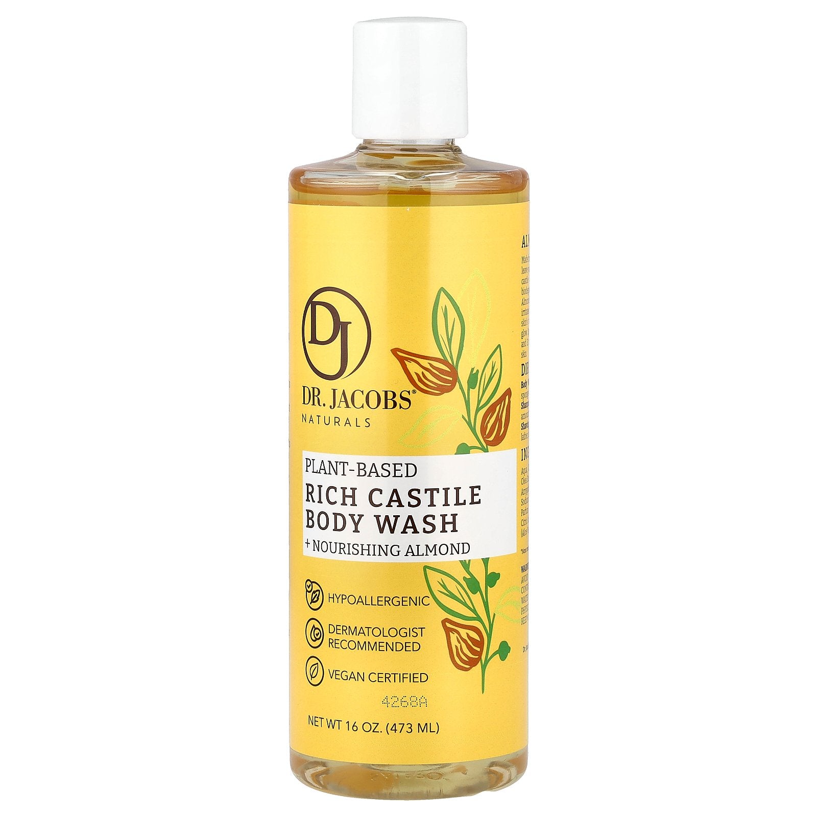 Dr. Jacobs Naturals, Plant-Based Rich Castile Body Wash, Nourishing Almond, 16 oz (473 ml)