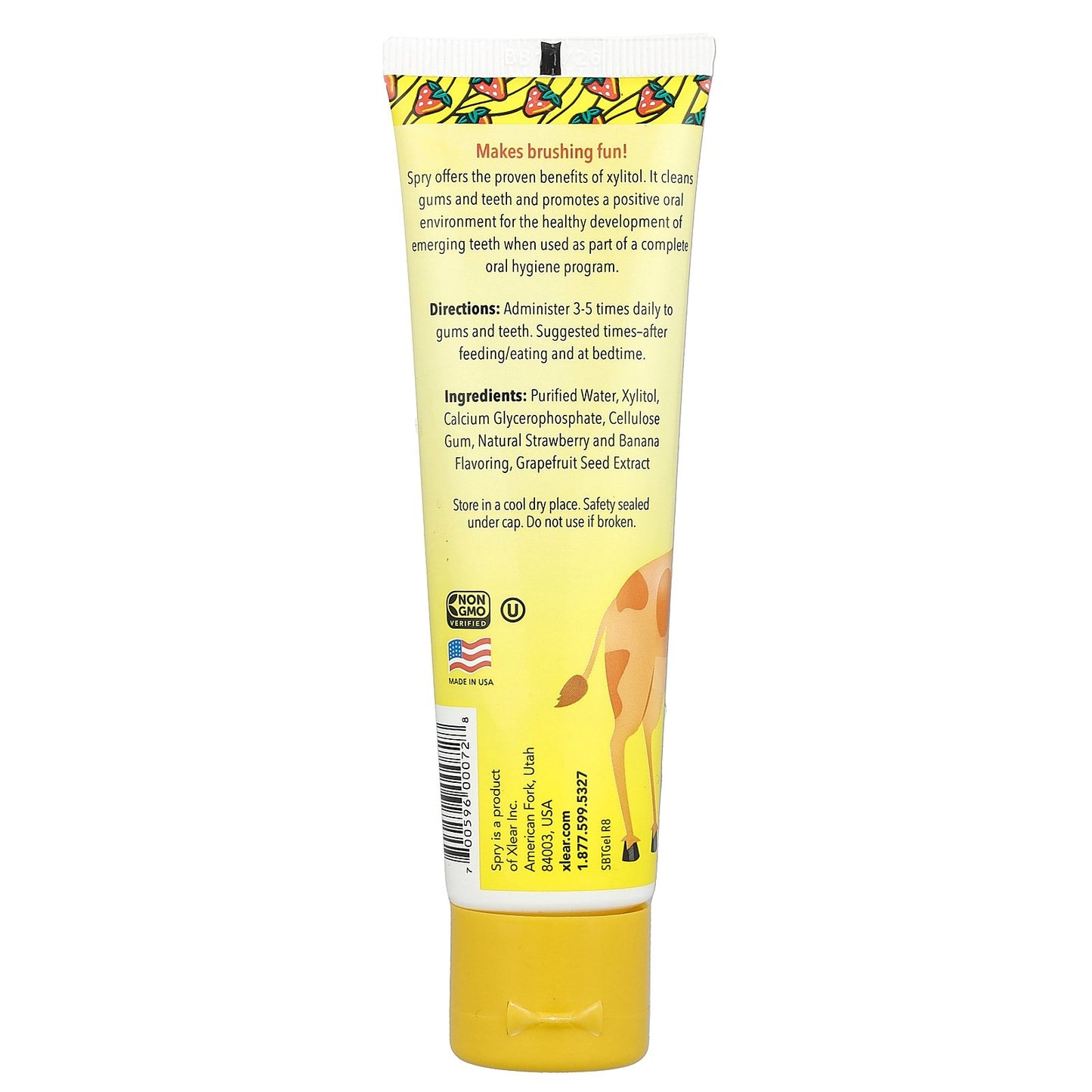 Xlear, Kid's Spry®, Tooth Gel with Xylitol, Age 3 Months and Up, Strawberry Banana, 2 fl oz (60 ml)