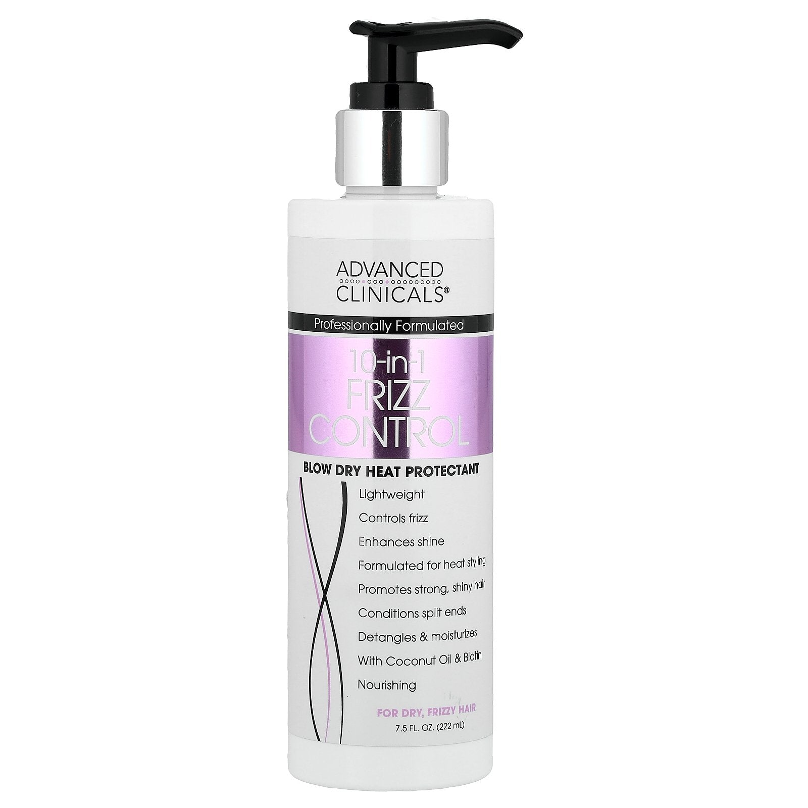 Advanced Clinicals, 10-In-1 Frizz Control, Blow Dry Heat Protectant, For Dry, Frizzy Hair, 7.5 fl oz (222 ml)