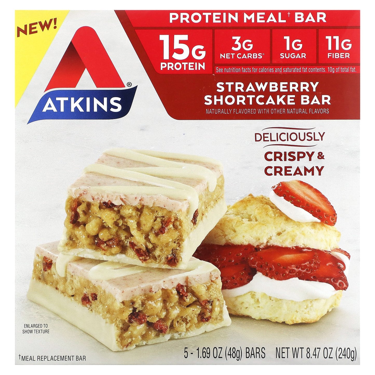 Atkins, Protein Meal Bar, Strawberry Shortcake, 5 Bars, 1.69 oz (48 g) Each