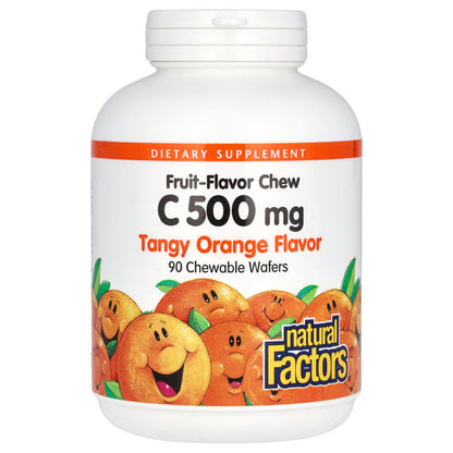 Natural Factors, Vitamin C, Fruit-Flavor Chew, Tangy Orange, 500 mg, 90 Chewable Wafers