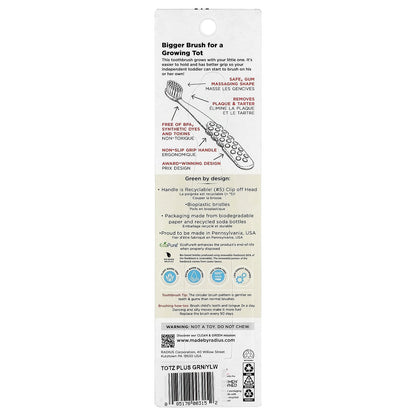 RADIUS, Totz Plus™ Brush, 3 Years +, Extra Soft, Green/Yellow, 1 Toothbrush