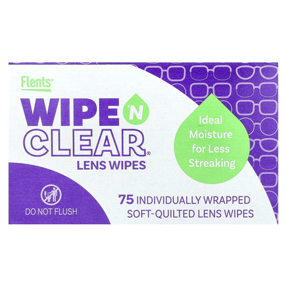 Flents, Wipe 'N Clear, Lens Wipes, 4 Boxes, 75 Individually Wrapped Soft-Quilted Lens Wipes