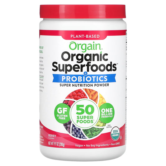 Orgain, Organic Superfoods + Probiotics Super Nutrition Powder, Berry, 9.9 oz (280 g)