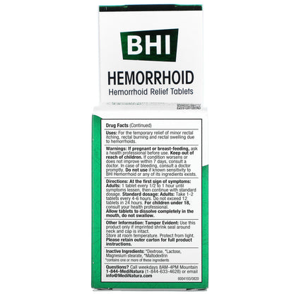 MediNatura, BHI, Hemorrhoid Relief, 100 Tablets