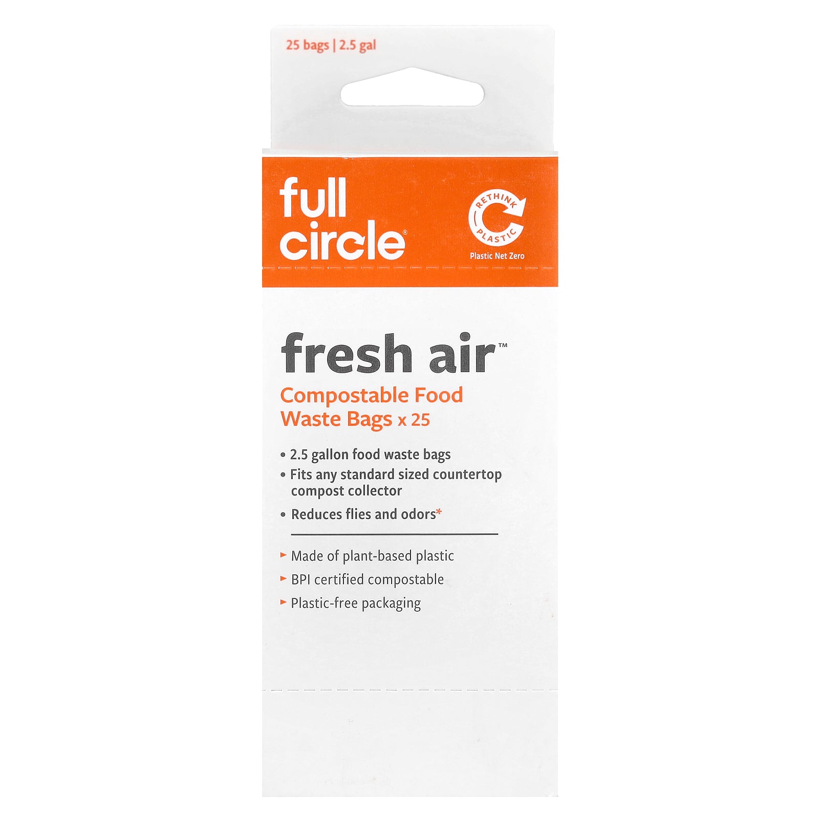 Full Circle, Fresh Air™, Compostable Food Waste Bags, Unscented , 25 Bags