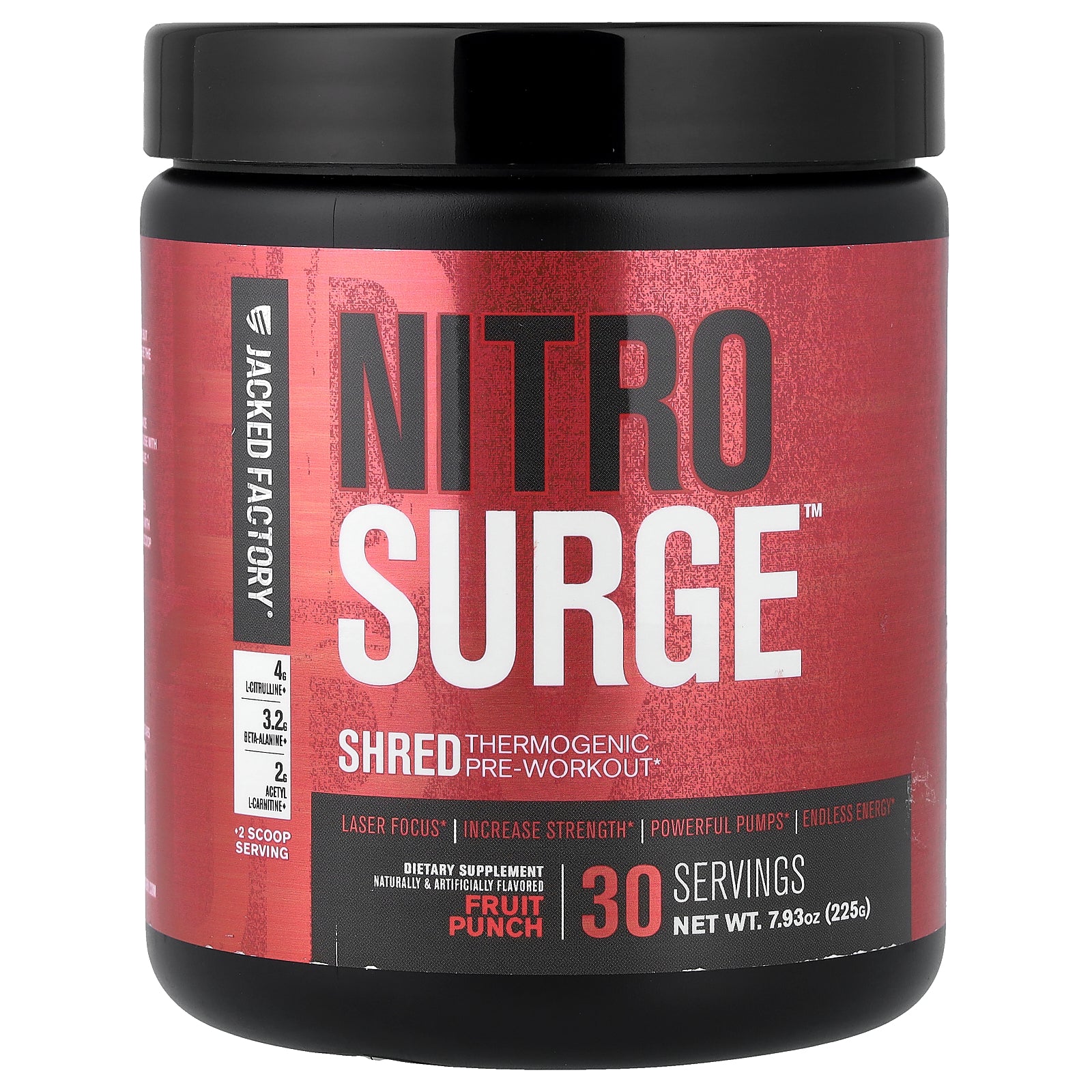Jacked Factory, Nitro Surge™, Shred Thermogenic Pre-Workout, Fruit Punch, 7.93 oz. (225 g)