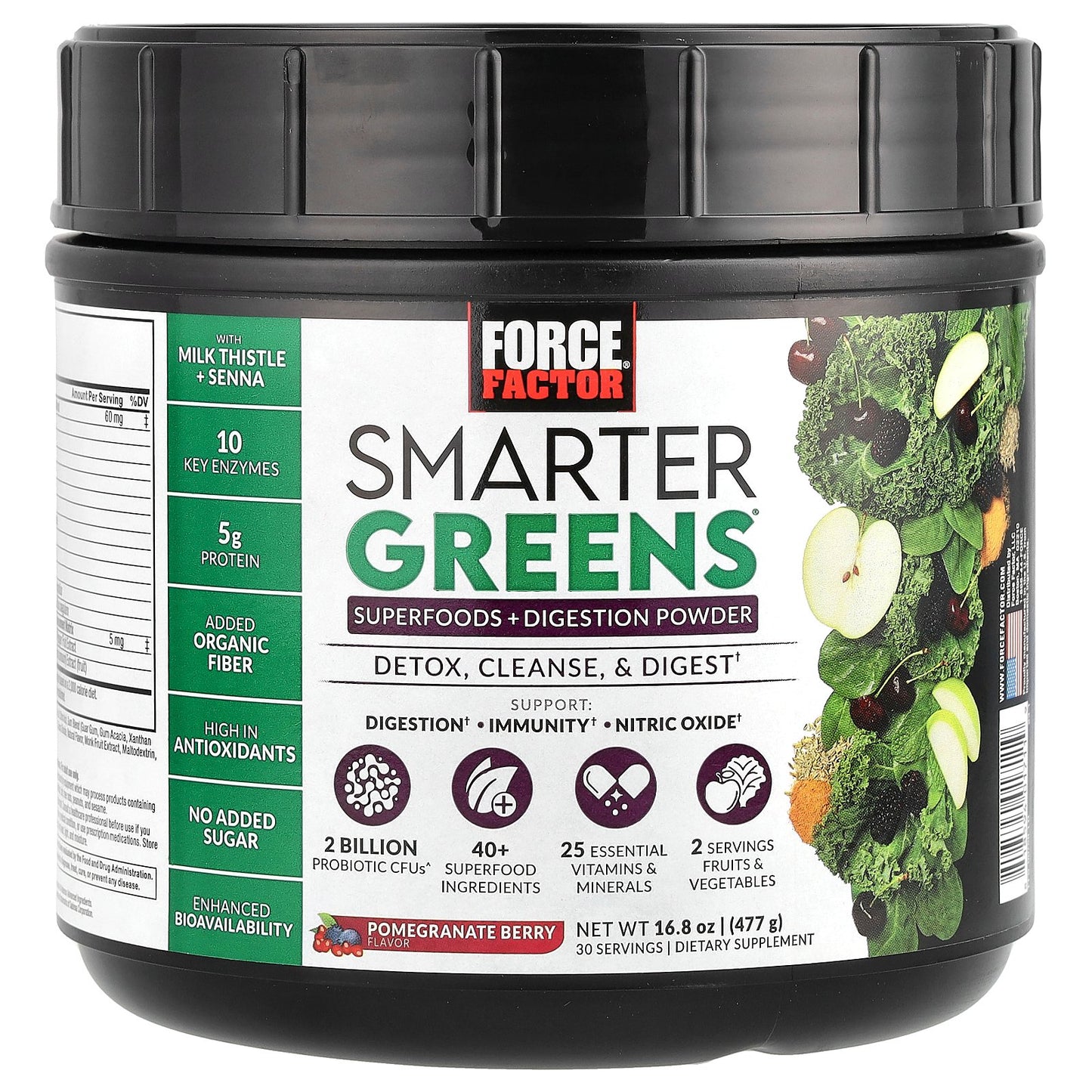 Force Factor, Smarter Greens®, Superfoods + Digestion Powder, Pomegranate Berry, 16.8 oz (477 g)
