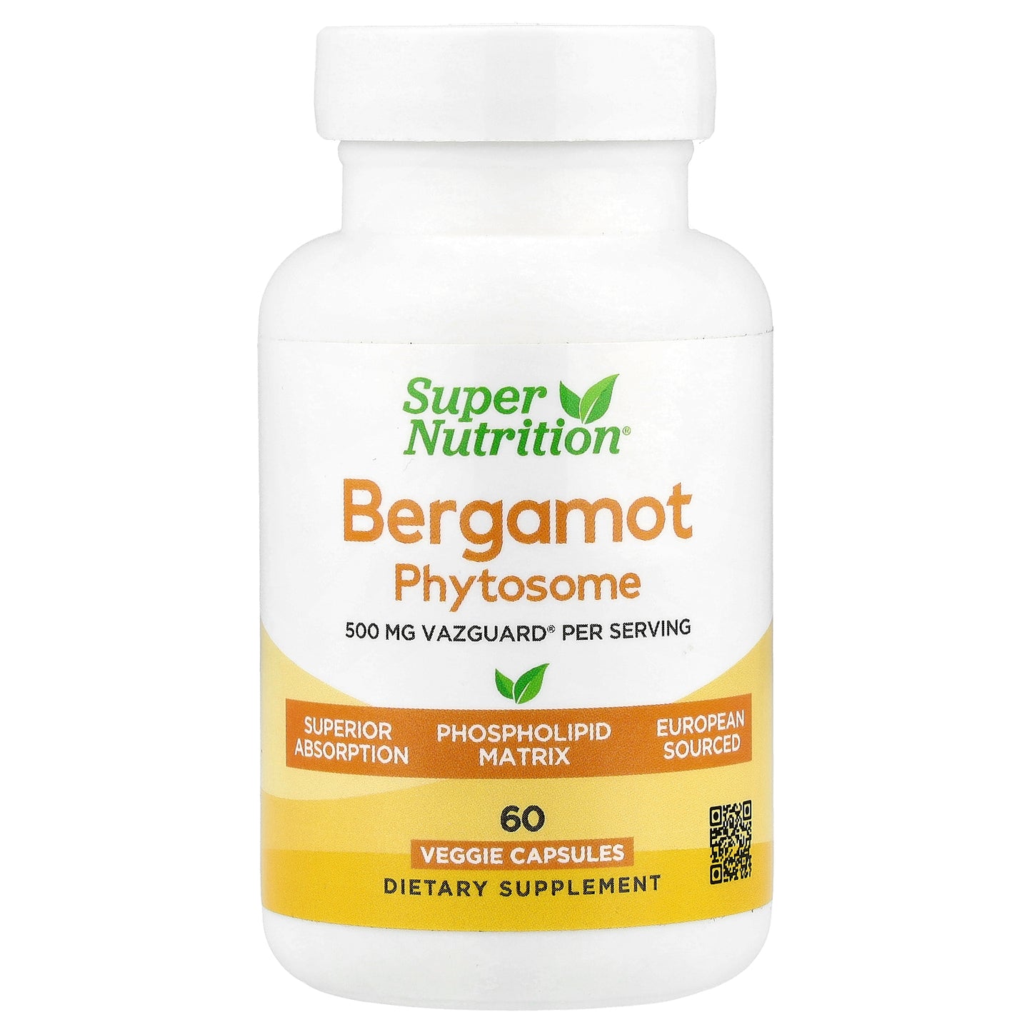 Super Nutrition, Bergamot Phytosome with Citrus Bergamot Extract, 500 mg, 60 Veggie Capsules