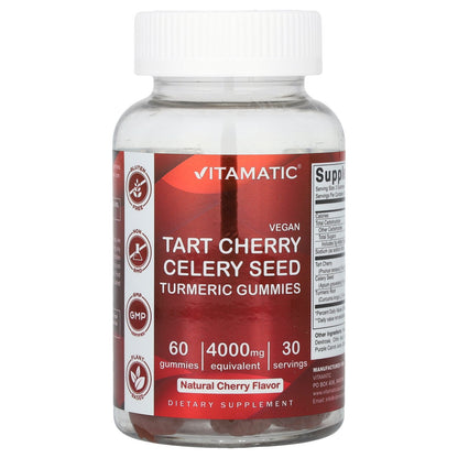 Vitamatic, Vegan, Tart Cherry Celery Seed Turmeric Gummies, Natural Cherry, 60 Gummies