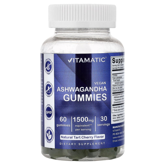 Vitamatic, Vegan Ashwagandha Gummies, Natural Tart Cherry, 60 Gummies