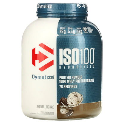 Dymatize, ISO100® Hydrolyzed, 100% Whey Protein Isolate, Cookies & Cream, 5 lb (2.3 kg)