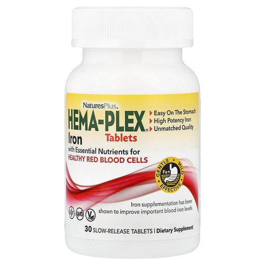 NaturesPlus, Hema-Plex®, Iron with Essential Nutrients for Healthy Red Blood Cells, 30 Slow Release Tablets