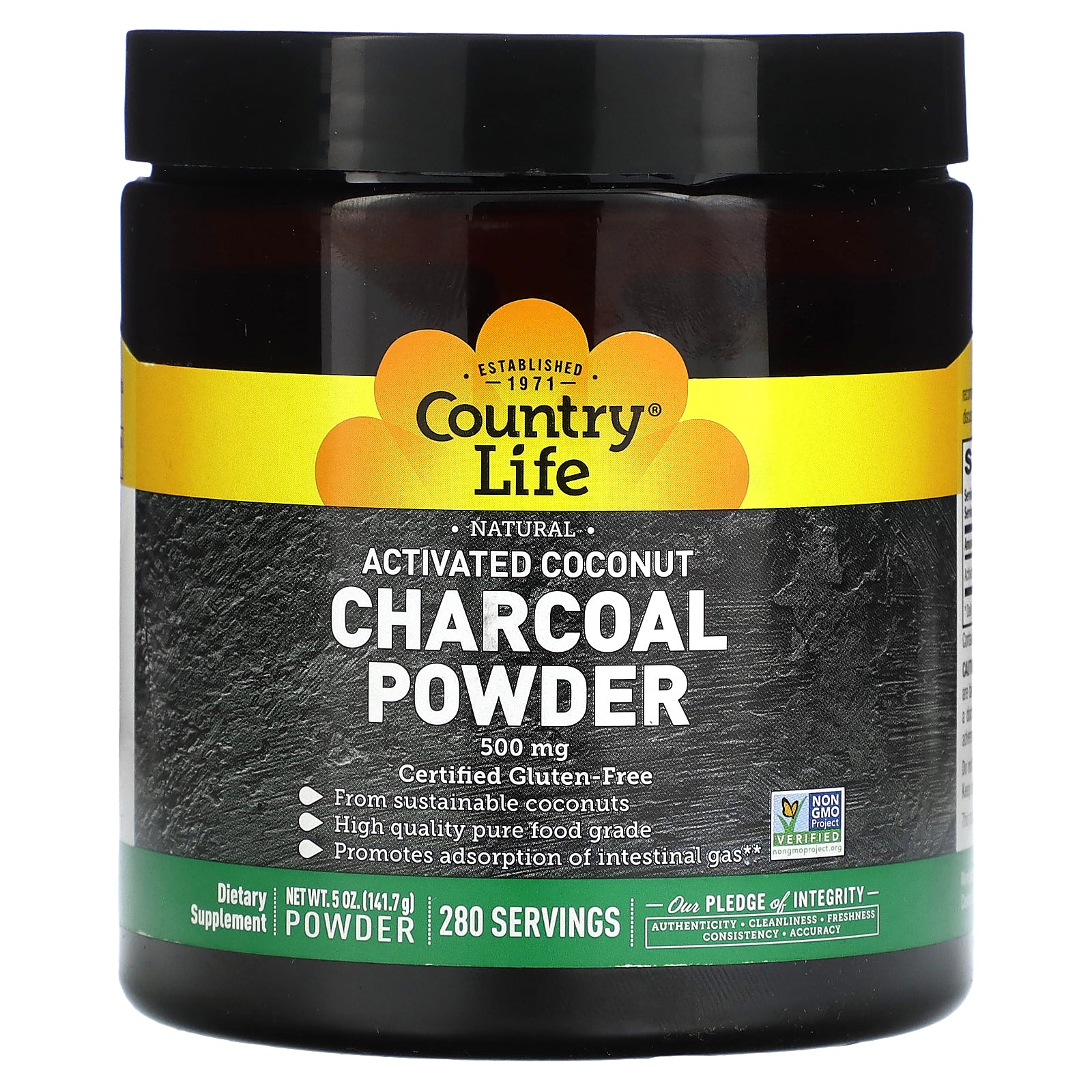 Country Life, Activated Coconut Charcoal Powder, 500 mg, 5 oz (141.7 g)