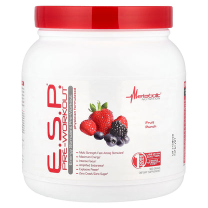 Metabolic Nutrition, E.S.P.® Pre-Workout, Fruit Punch, 300 g