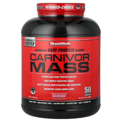 MuscleMeds, Carnivor™ Mass, Anabolic Beef Protein Gainer, Strawberry, 5.79 lbs (2,628 g)