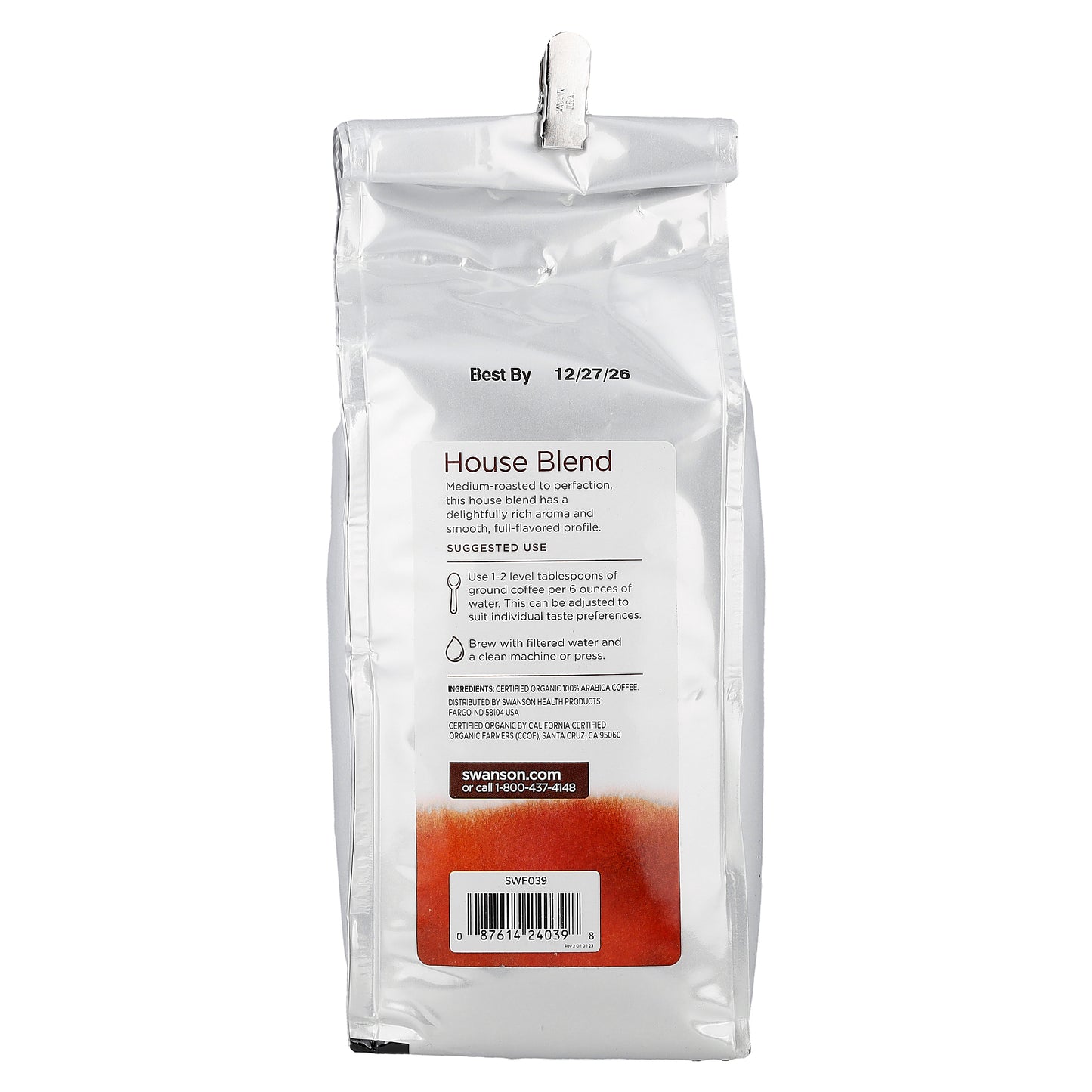 Swanson, Organic House Blend Coffee, Ground, Medium Roast, 16 oz (454 g)