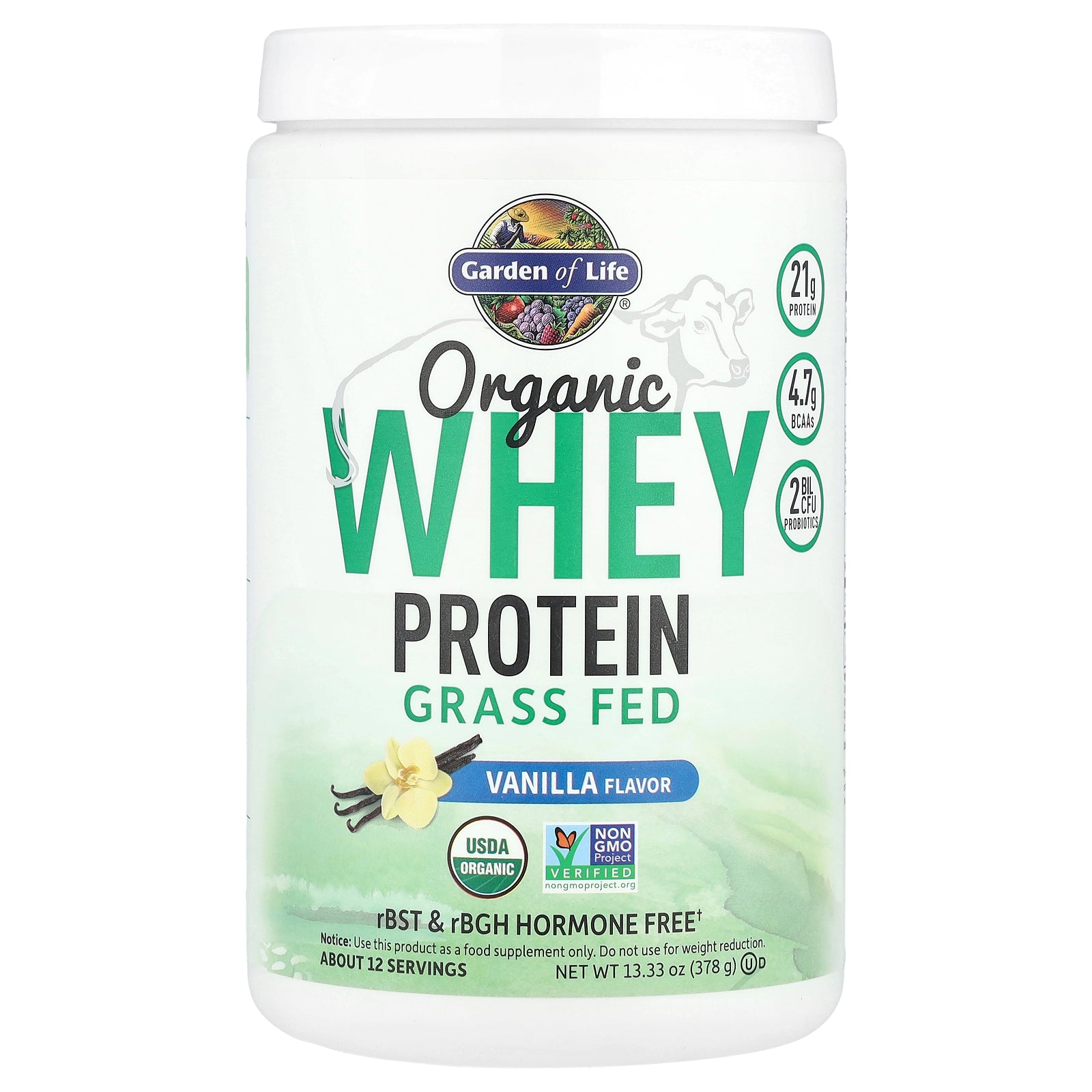 Garden of Life, Organic Whey Protein, Grass-Fed, Vanilla, 13.33 oz (378 g)