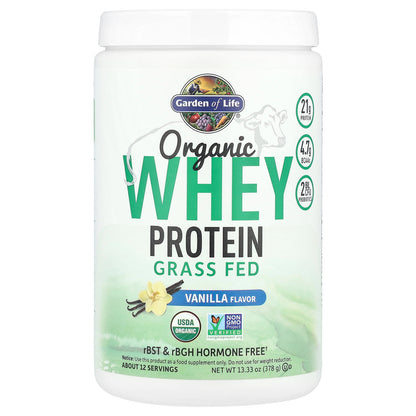 Garden of Life, Organic Whey Protein, Grass-Fed, Vanilla, 13.33 oz (378 g)