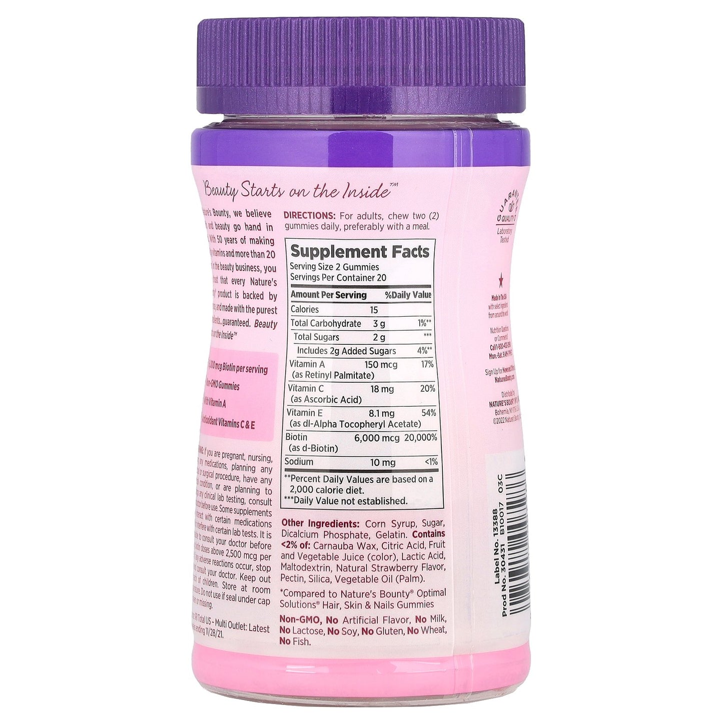 Nature's Bounty, Optimal Solutions®, Hair, Skin & Nails Gummies, Strawberry, 40 Gummies