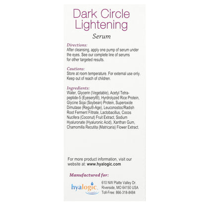 Hyalogic, Dark Circle Lightening Serum with Hyaluronic Acid & Eyeseryl & Regu-Age, Fragrance Free, 1 fl oz (30 ml)