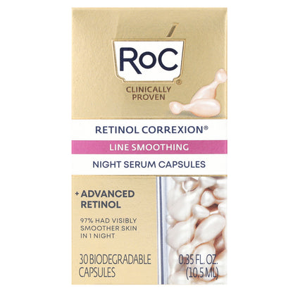 RoC, Retinol Correxion, Line Smoothing Night Serum Capsules, 30 Biodegradable Capsules, 0.35 fl oz (10.5 ml)