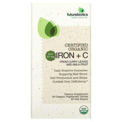 Futurebiotics, Certified Organic Iron + C, 90 Organic Vegetarian Tablets