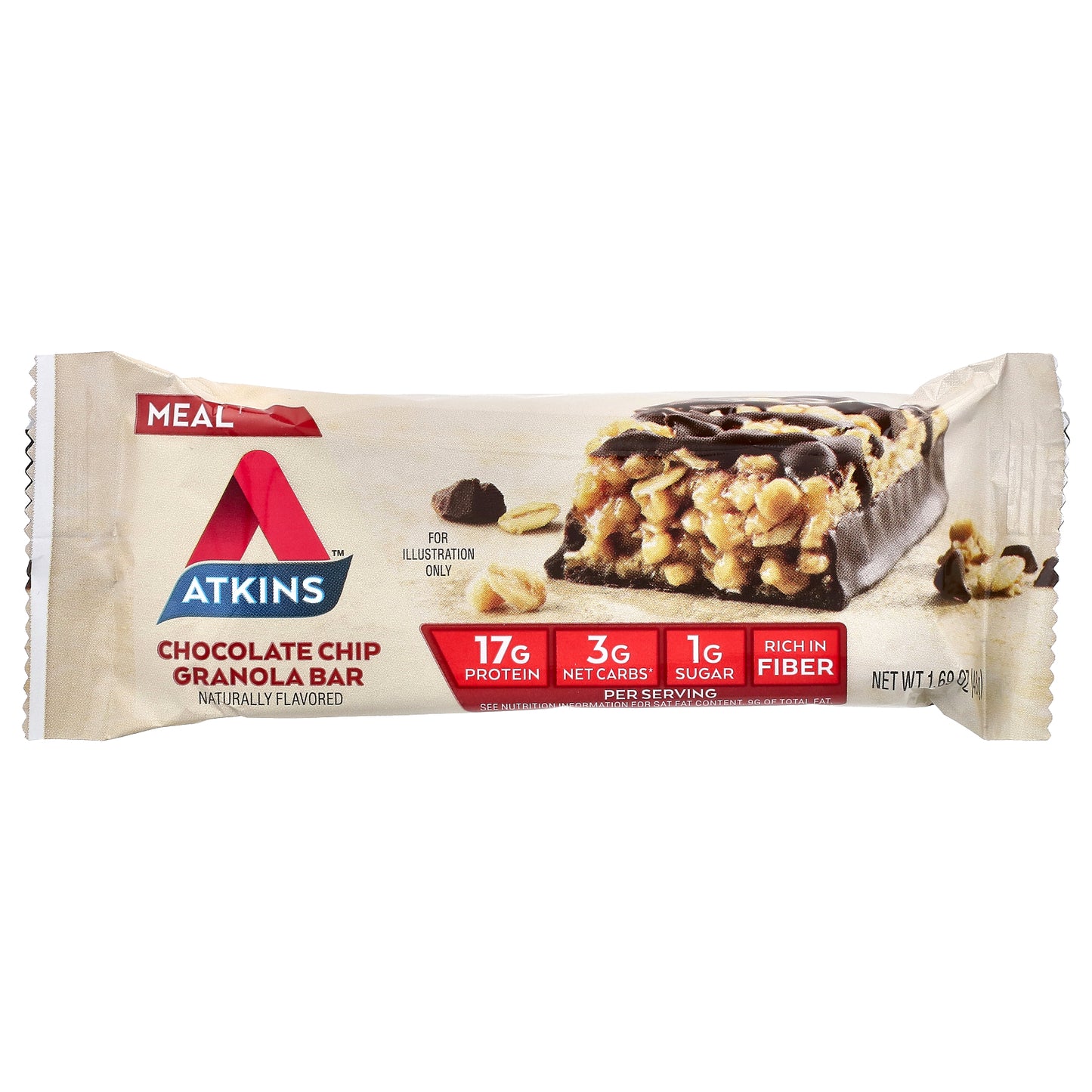 Atkins, Protein Meal Bar, Chocolate Chip Granola, 8 Bars, 1.69 oz (48 g) Each