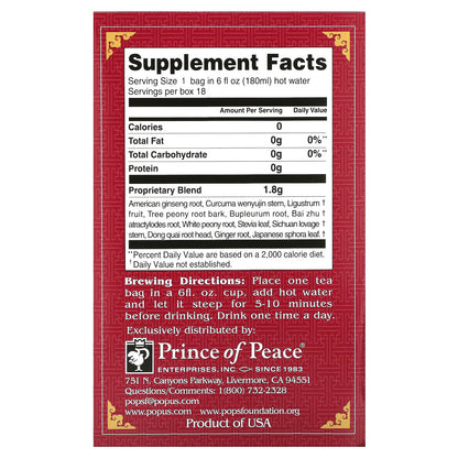 Prince of Peace, Herbal Tea, Menopause, For Women, 18 Tea Bags, 1.14 oz (32.4 g)