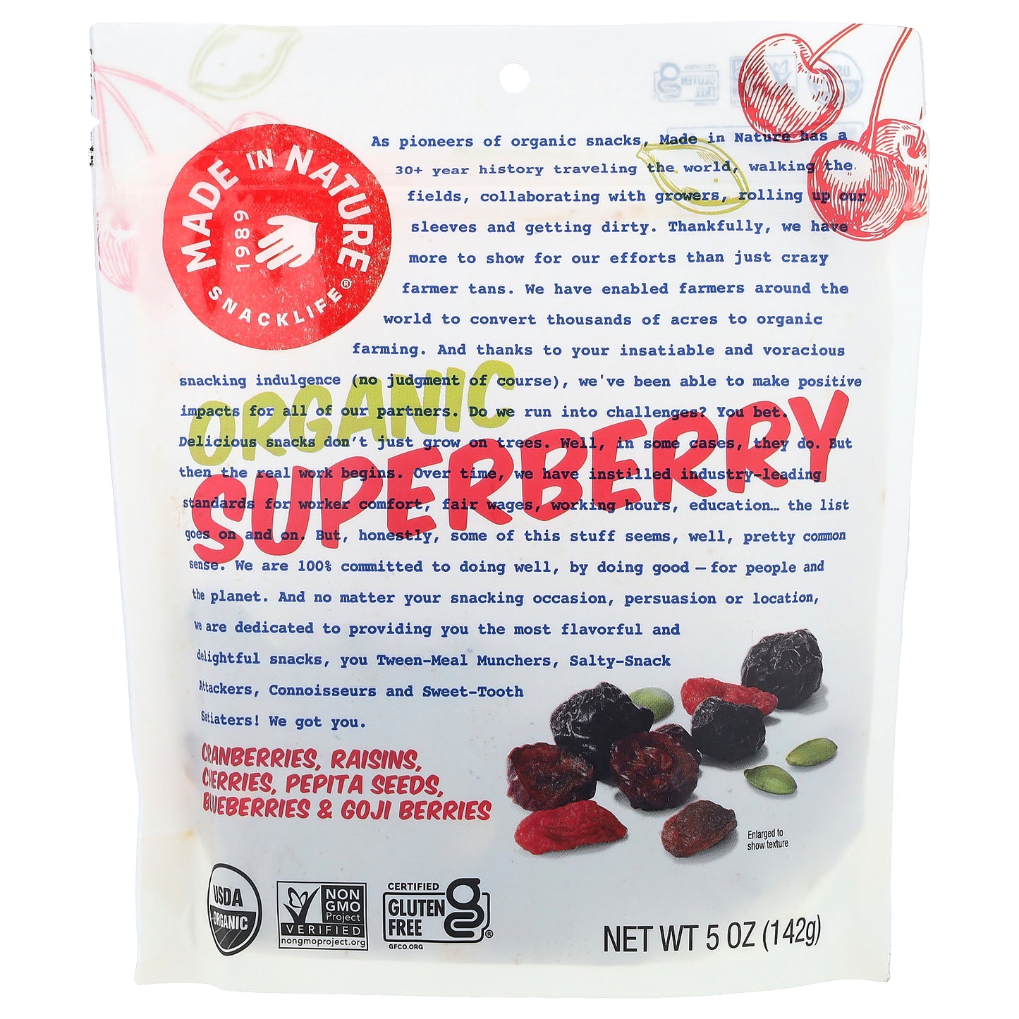 Made in Nature, Organic Superberry, Cranberries, Raisins, Cherries, Pepita Seeds, Blueberries & Goji Berries, 5 oz (142 g)