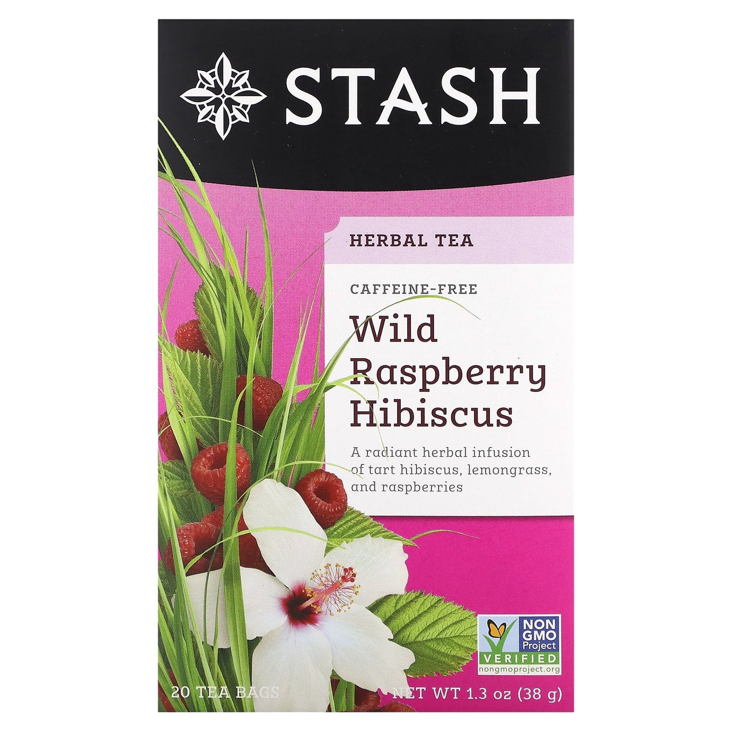 Stash Tea, Herbal Tea, Wild Raspberry Hibiscus, Caffeine Free, 20 Tea Bags,1.3 oz (38 g)