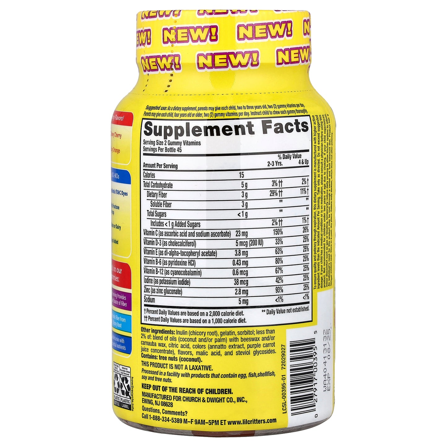 L'il Critters, Multi + Digestive Support, Daily Multivitamin Gummies, Chewy Cherry, Juice Orange, 90 Gummies