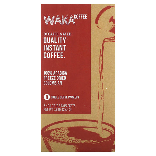 Waka Coffee, 100% Arabica Instant Coffee, Colombian, Medium Roast, Decaffeinated, 8 Packets, 0.1 oz (2.8 g) Each