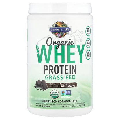 Garden of Life, Organic Whey Protein, Grass-Fed, Chocolate Cacao, 13.96 oz (396 g)